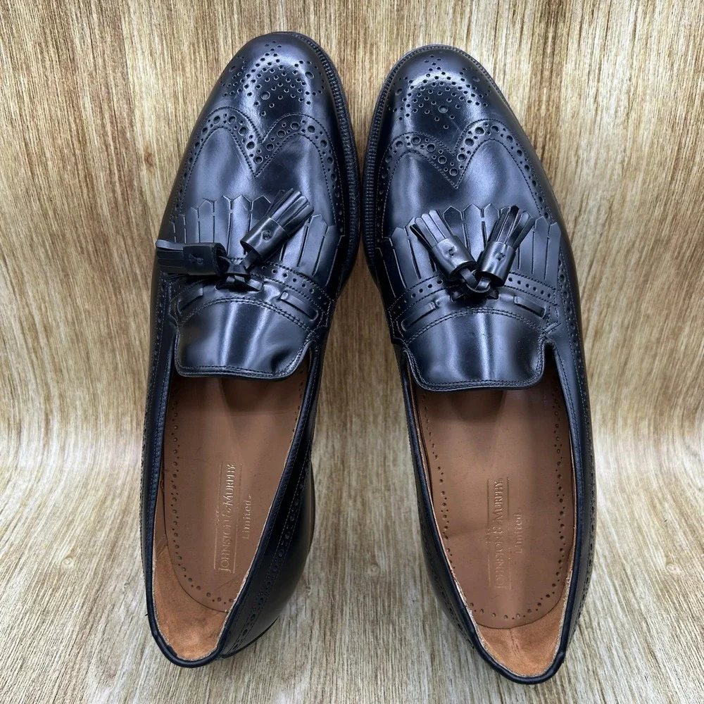 Johnston & Murphy Tassel Loafer Men's Size 10.5 D Black Wingtip Kiltie 24-93310